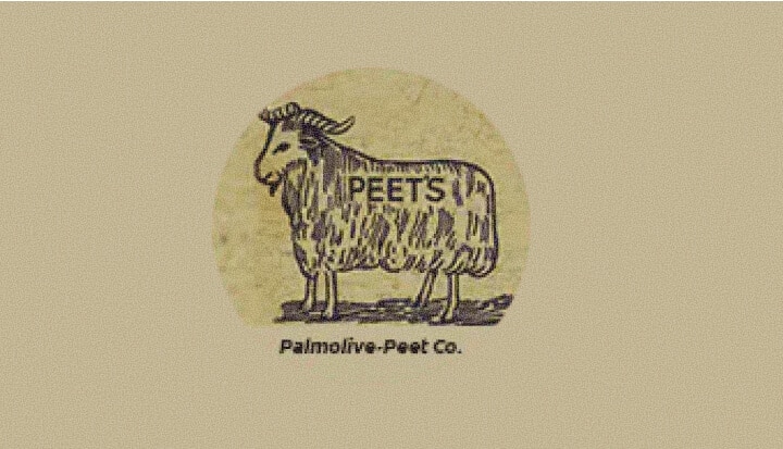 1926 logo featuring a hand-drawn goat with the text PEETS on its side and Palmolive-Peet Co. underneath. 